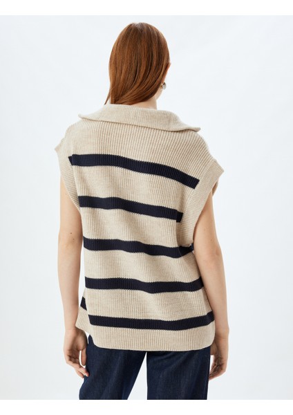 Triko Oversize Süveter Yarım Fermuar Detaylı Dik Yaka Kolsuz fırsatları