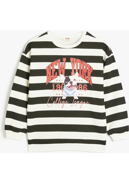 Sweatshirt Köpek Baskılı Bisiklet Yaka Uzun Kollu Şardonlu