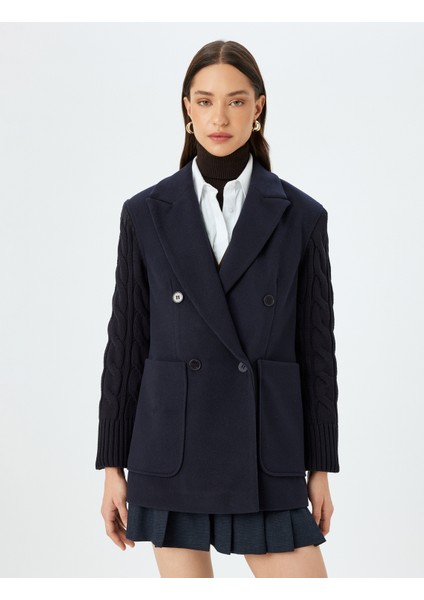 Cepli Düğmeli Kruvaze Kolları Triko Kaşe Ceket modelleri