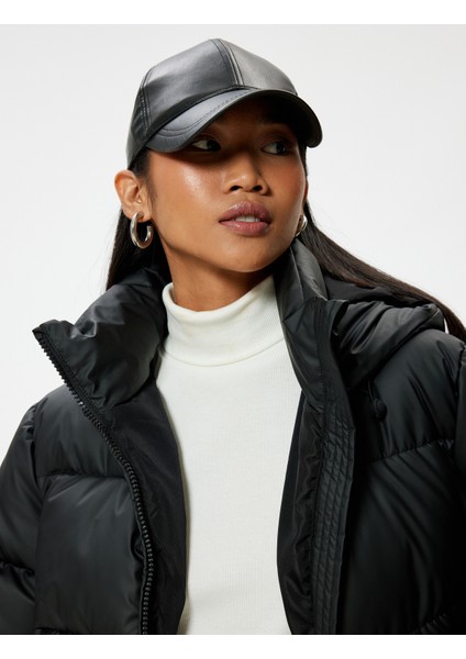 Kapüşonlu Şişme Mont Cepli Fermuarlı