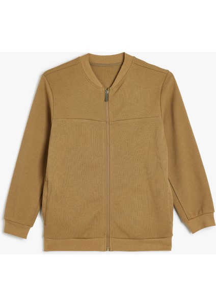 Fermuarlı Ceket Cep Detaylı Yuvarlak Yaka Pamuklu fiyatları