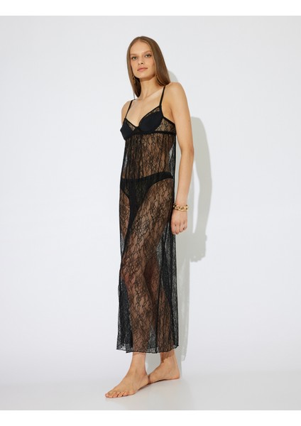 x Zeynep Bastık - Dantelli Gecelik Uzun V Yaka Kolsuz modelleri