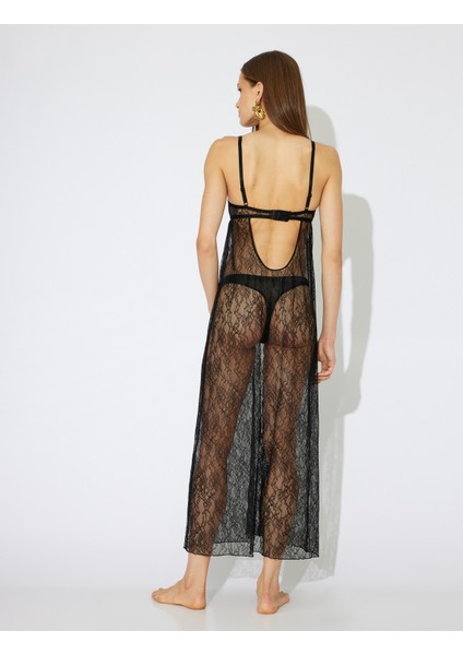 x Zeynep Bastık - Dantelli Gecelik Uzun V Yaka Kolsuz fırsatları