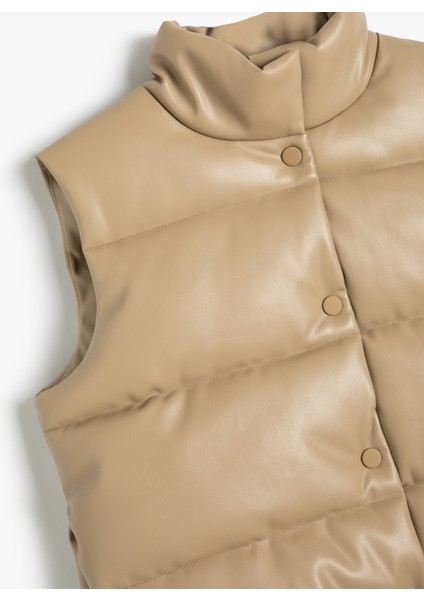 Şişme Yelek Deri Görünümlü Çıtçıt Kapamalı Dik Yaka Su Geçirmez modelleri