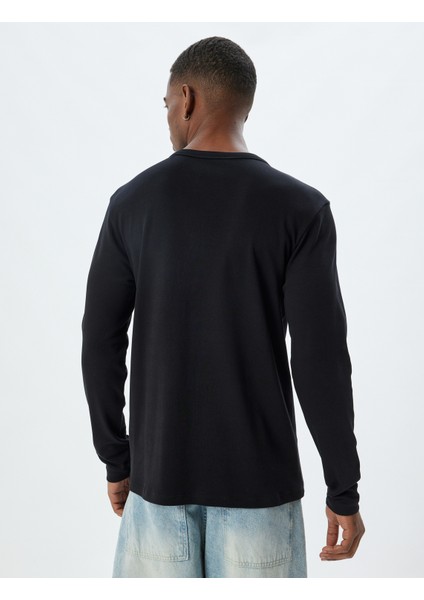 Uzun Kollu Tişört Harf Işlemeli Bisiklet Yaka Pamuklu fırsatları