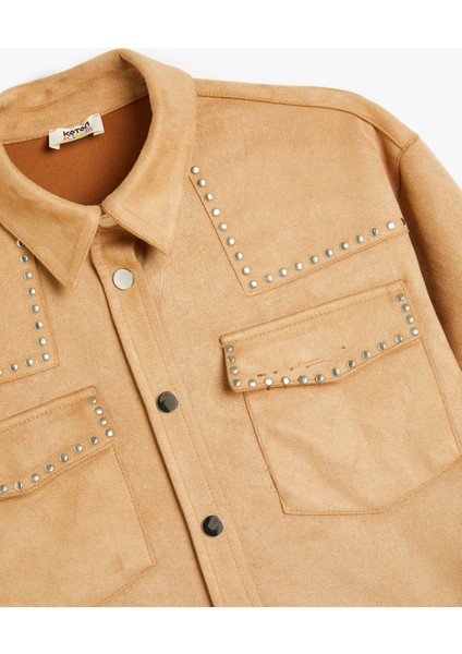 Oversize Ceket Süet Görünümlü Cep Detaylı Çıtçıt Kapamalı Zımbalı modelleri