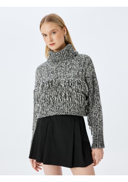 Triko Püskül Detaylı Uzun Kollu Kırçıllı Balıkçı Yaka Kazak modelleri