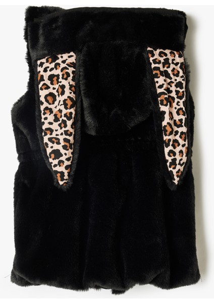 Kapşonlu Peluş Yelek Tavşan Kulak Aplikeli Kolsuz fiyatları