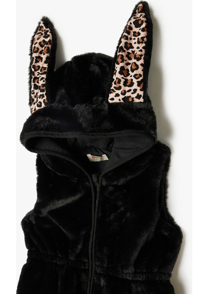 Kapşonlu Peluş Yelek Tavşan Kulak Aplikeli Kolsuz modelleri