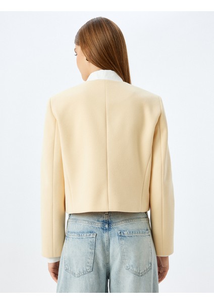 Crop Blazer Ceket Yakasız Kapaklı Çift Cep Detaylı Slim Fit fırsatları