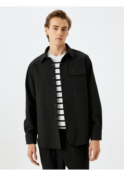 Kapaklı Cep Detaylı Viskon Karışımlı Uzun Kollu Gömlek modelleri