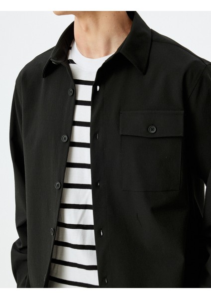 Kapaklı Cep Detaylı Viskon Karışımlı Uzun Kollu Gömlek indirimleri