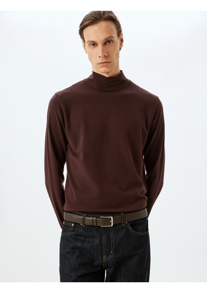 Boğazlı Triko Kazak Basic Uzun Kollu Viskon Karışımlı