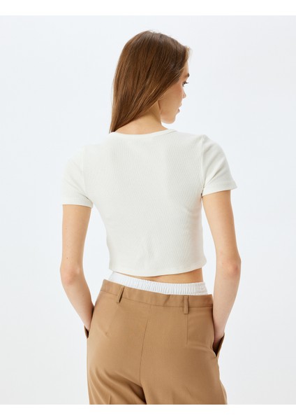 Basic Kısa Kollu Bisiklet Yaka Slim Fit Crop Kaşkorse Tişört