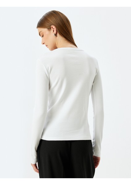 Uzun Kollu Tişört Nakış Detaylı Bisiklet Yaka Pamuklu fırsatları