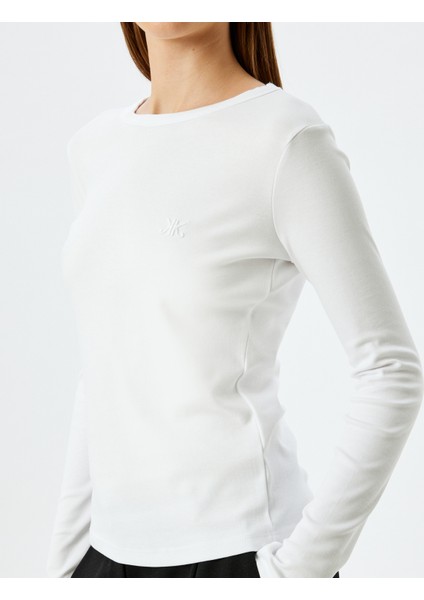 Uzun Kollu Tişört Nakış Detaylı Bisiklet Yaka Pamuklu indirimleri