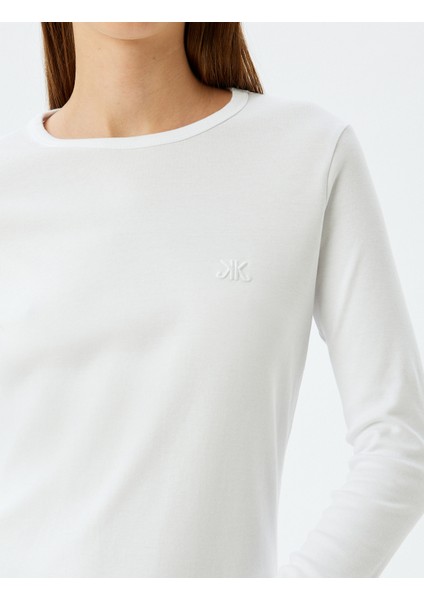 Uzun Kollu Tişört Nakış Detaylı Bisiklet Yaka Pamuklu indirimleri