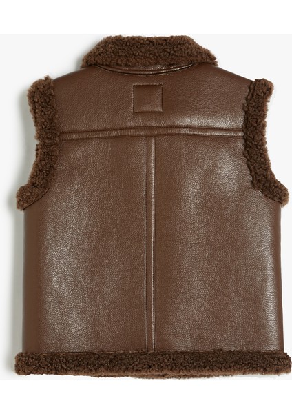 Deri Görünümlü Yelek Peluş Detaylı Fermuarlı Cepli fırsatları