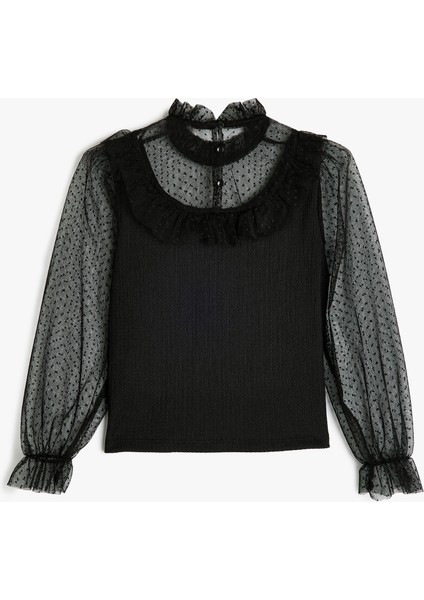 Bluz Balon Kollu Tül Detaylı Dik Yaka fiyatları