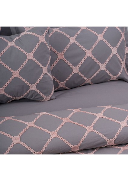 Alin Pamuklu Çift Kişilik Nakışlı Komninli Nevresim Seti - Beyaz-Kahve 7 Li fiyatları