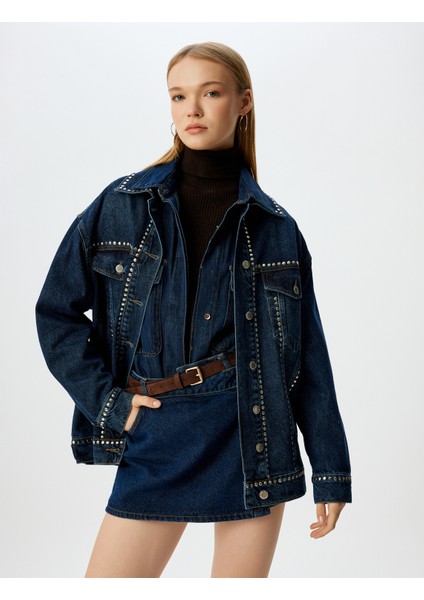 Taşlı Cep Detaylı Klasik Yaka Düğmeli Oversize Kot Ceket fiyatları