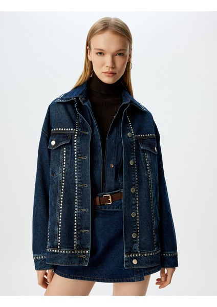 Taşlı Cep Detaylı Klasik Yaka Düğmeli Oversize Kot Ceket modelleri