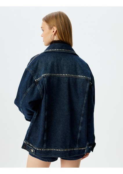 Taşlı Cep Detaylı Klasik Yaka Düğmeli Oversize Kot Ceket fırsatları