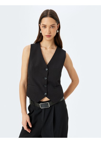 V Yaka Düğmeli Blazer Yelek modelleri