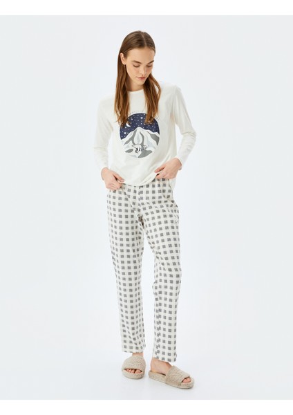 Baskılı Uzun Kollu Pamuklu Pijama Takımı