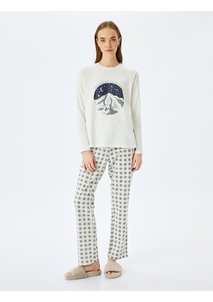 Baskılı Uzun Kollu Pamuklu Pijama Takımı