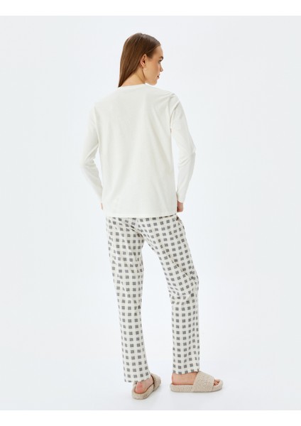 Baskılı Uzun Kollu Pamuklu Pijama Takımı