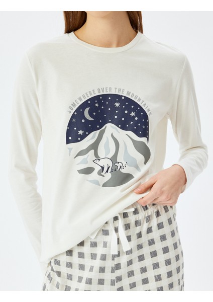 Baskılı Uzun Kollu Pamuklu Pijama Takımı