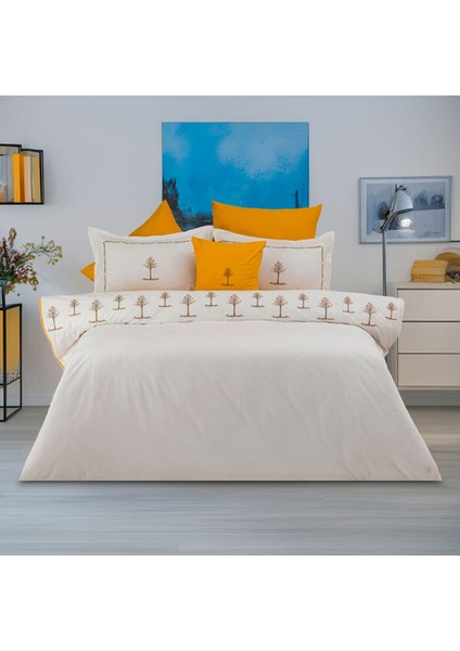 Hayat Ağacı Pamuklu Çift Kişilik Nakışlı Kombinli Nevresim Seti