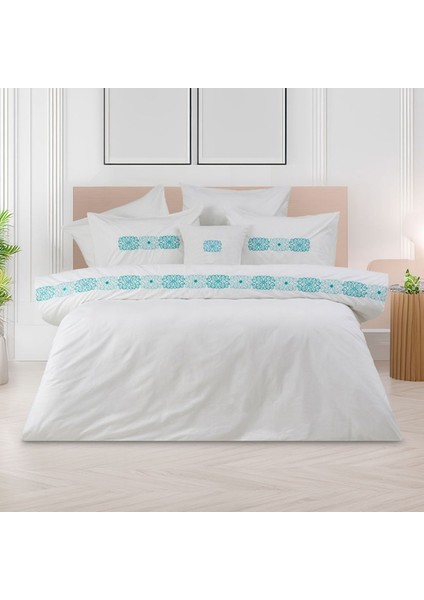 Anemon Pamuklu Çift Kişilik Nakışlı Nevresim Seti 7 Li Beyaz fiyatları