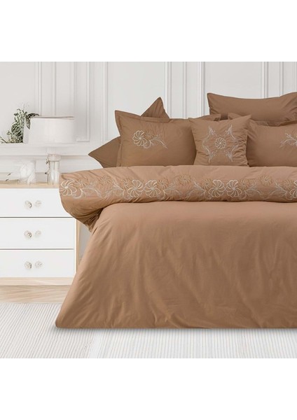 Bonita Liz Pamuklu Çift Kişilik Nakışlı Kombinli Nevresim Seti - Kahve fiyatları