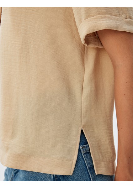 Kısa Kollu Bluz Ceket Yaka Düğmeli Dokulu indirimleri