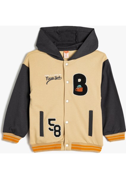 Kapüşonlu Bomber Ceket Uzun Kollu Cepli Çıtçıt Kapamalı