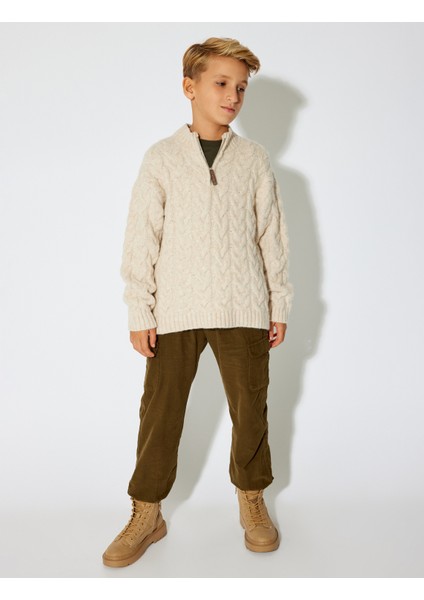 Yarım Fermuarlı Saç Örgüsü Detaylı Uzun Kollu Kazak fiyatları