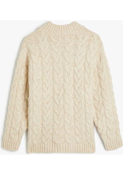 Yarım Fermuarlı Saç Örgüsü Detaylı Uzun Kollu Kazak fırsatları