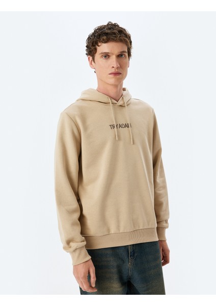 Slogan Baskılı Pamuk Karışımlı Şardonlu Kapşonlu Sweatshirt modelleri