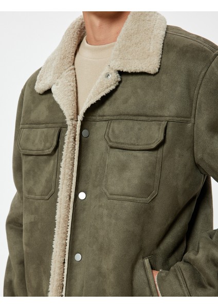 Süet Görünümlü Ceket Slim Fit Peluş Detaylı Gömlek Yaka indirimleri