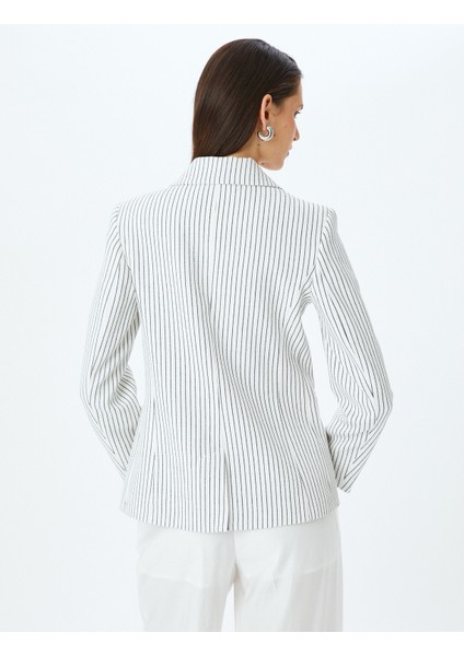 Düğmeli Cepli Kruvaze Çizgili Blazer Ceket