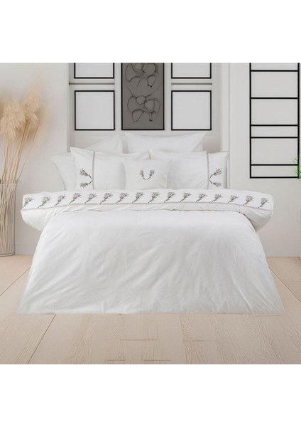 Lilac Pamuklu Çift Kişilik Nakışlı Kombinli Nevresim Seti