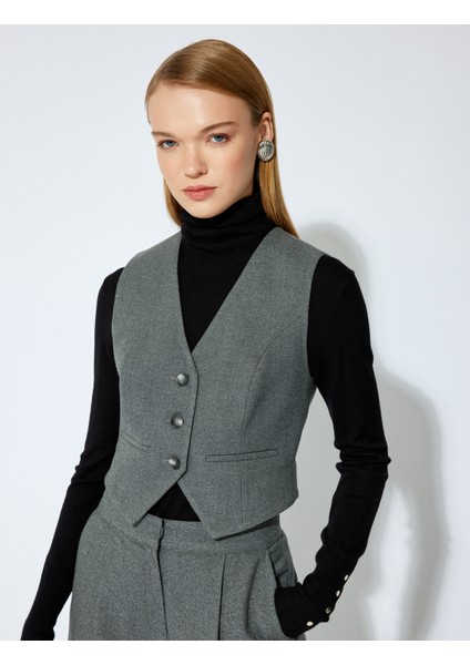 x Şahika Ercümen - Düğmeli V Yaka Kruvaze Blazer Yelek fiyatları