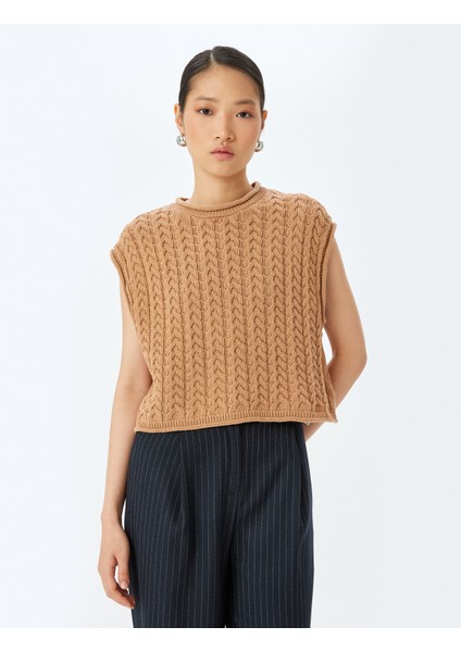 Kolsuz Yuvarlak Yaka Saç Örgü Süveter modelleri