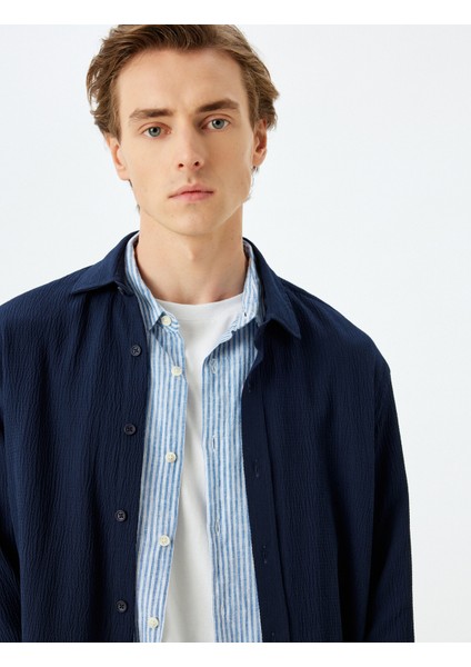 Viskon Pamuk Karışımlı Dokulu Uzun Kollu Gömlek