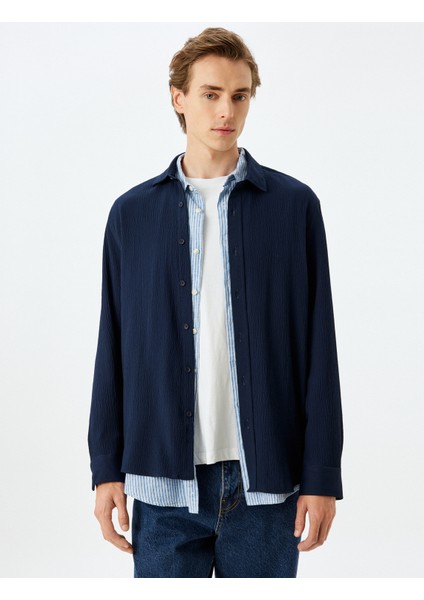 Viskon Pamuk Karışımlı Dokulu Uzun Kollu Gömlek modelleri