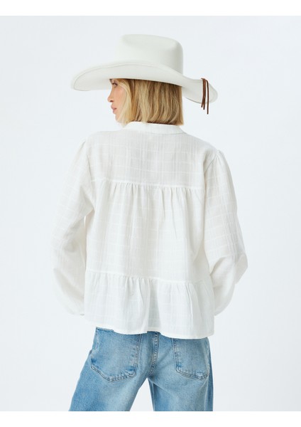 Peplum Bluz Uzun Balon Kol Mandarin Yaka Dokulu fırsatları