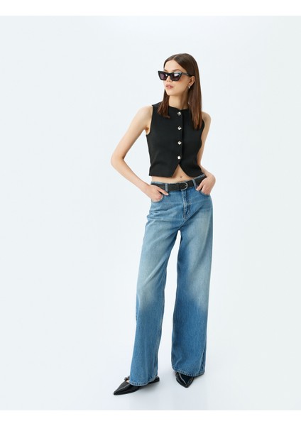 Kolsuz Düğmeli Bisiklet Yaka Triko Yelek