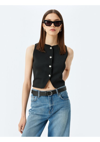 Kolsuz Düğmeli Bisiklet Yaka Triko Yelek fiyatları